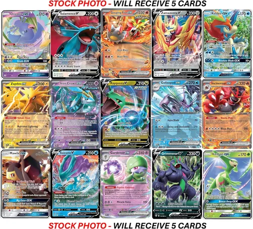 Vista 2 de Lote de 5 cartas ultra raras de Pokémon - V, Gx, ex, variedad surtida, sin duplicados