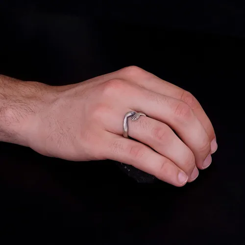 Vista 6 de Hugging Hands Ring, Silver Hugging Ring, Hugging Hands, Embracing You Silver Ring, Cuddle Ring Sterling Silver, Adjustable Silver hands Ring