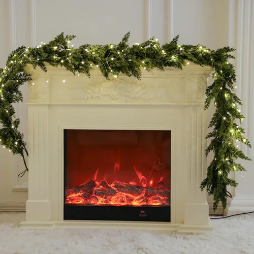 Vista 10 de MISSPIN 6ft Christmas Garland with String Lights, Real Touch Norfolk Pine Garland, Green Artificial Greenery Garland for Table, Mantle, Wall