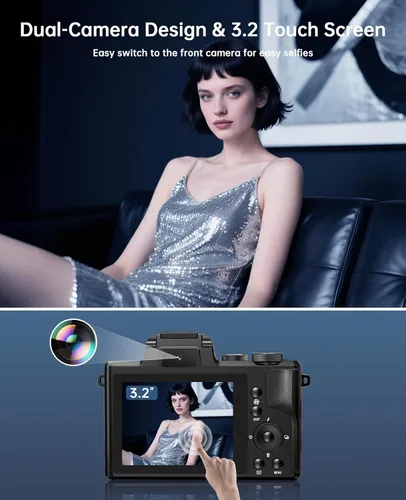 Vista 10 de Cámaras digitales 8K para enfoque automático de fotografía, actualización 2026 88MP WiFi profesional 16X Zoom cámara de fotografía con doble lente