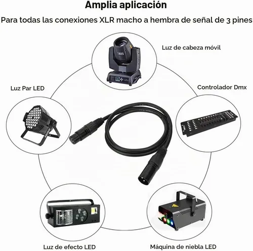 Vista 7 de Cable DMX de 3.2 pies / 1m, 10PCS 10 cables DMX de 3 pines, cables DMX, alambres DMX, DMX512 XLR macho a hembra, cable de señal de luz de escenario