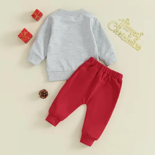 Vista 7 de Muasaaluxi Traje de Navidad para bebé recién nacido, con estampado de árbol de Navidadletras, pantalones deportivos, 2 piezas, trajes de otoño 0-3T