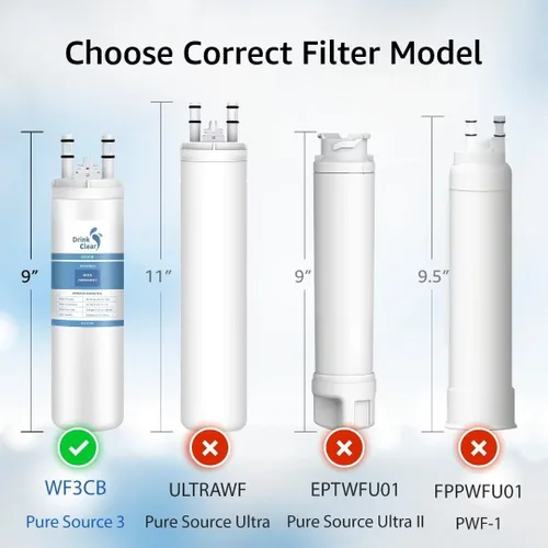 Vista 2 de WF3CB - Filtro de agua de repuesto para Pure Source 3, WF3CB, 706465, 242086201, 242069601, 242017800 Agua y hielo, altura de 9 pulgadas, paquete