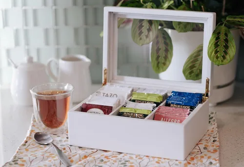 Vista 5 de Break Tradition - Organizador de té de madera para bolsitas de té, color Blanco