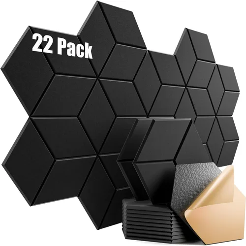 Vista 77 de Paquete de 12 paneles acústicos autoadhesivos de 12 x 10 x 0.4 pulgadas, paneles de espuma a prueba de sonido con alta densidad, elegante diseño