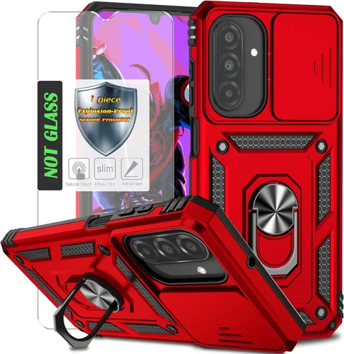 Vista 36 de Funda para Galaxy A26 con cubierta para lente de cámara, protector de pantalla HD, protección contra caídas de grado militar, soporte de anillo