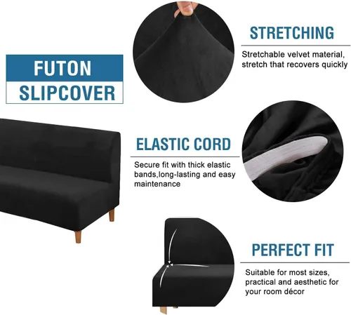 Vista 2 de IMYOGI Fundas de terciopelo para sofá sin brazos, fundas elásticas para sofá cama, fundas súper suaves, protector de muebles antideslizante con Negro