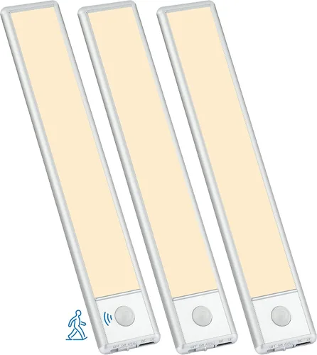 Vista 8 de Luces con sensor de movimiento para debajo del gabinete, luz magnética recargable debajo del armario, barra de luz nocturna inalámbrica adhesiva