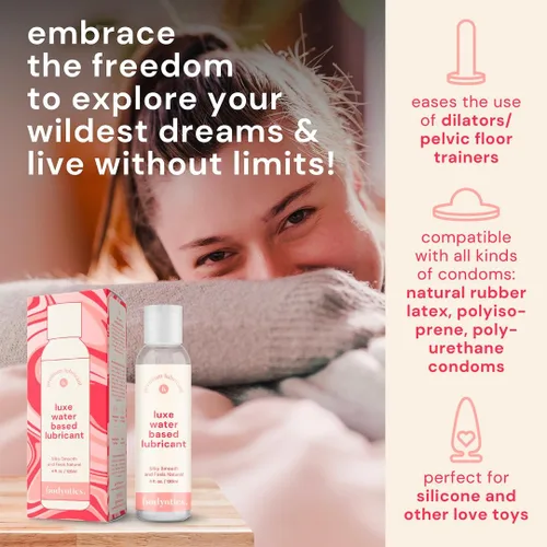 Vista 4 de Bodyotics Lubricante a base de agua, versátil, sensación natural, juguete y apto para todas tus aventuras, juego acuático y comestible, fabricado