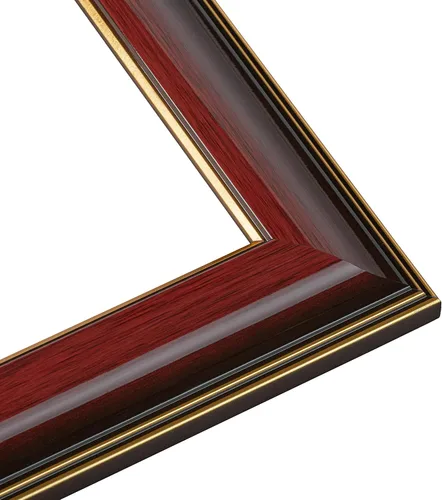 Vista 2 de Marco de 6 x 5 pulgadas, color marrón caoba con ribete dorado, ancho del marco de madera maciza de 1.5 pulgadas, profundidad interior de 0.5