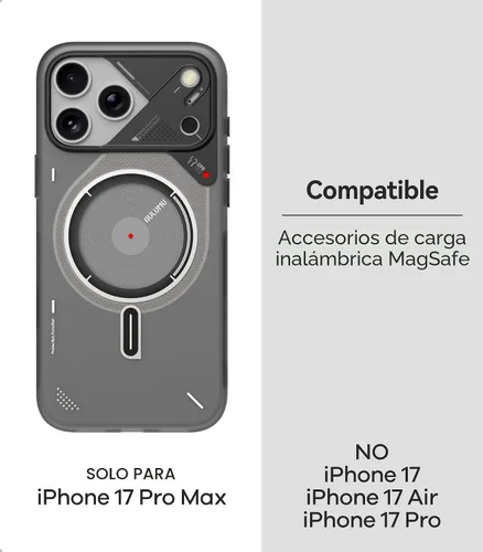 Vista 4 de Aulumu Funda térmica magnética A17 para iPhone 17 Pro Max + agarre de anillo magnético G09, incluye (A17) gris + (G09) negro