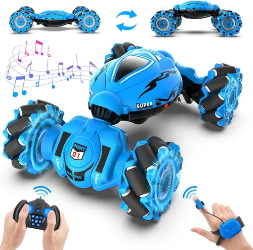 Vista 11 de Coche RC de Acrobacias con Detección de Gestos - Juguetes para Niños de 6 a 12 años, Coche RC Gira 360° 4WD Controlado a Mano con Luz y Música
