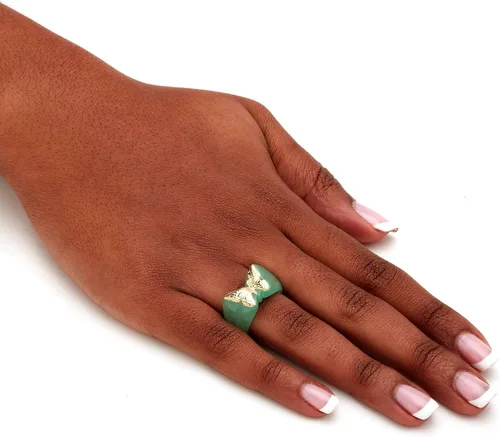 Vista 4 de PalmBeach 10K Solid Yellow Gold Genuine Black or 14K Sold Yellow Gold Genuine Green Jade Butterfly Ring