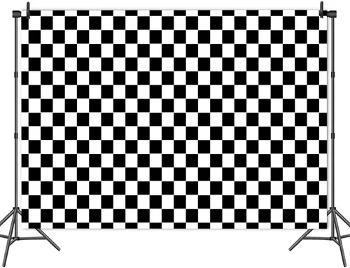 Vista 6 de HQM Cuadrícula de textura de cuadros de carreras en blanco y negro para tablero de ajedrez de cumpleaños, fondo de fotografía para niños