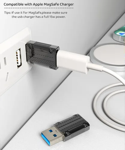Vista 5 de LMUBOY Adaptador USB a USB-C Pack-2, convertidor USB tipo C hembra a A macho para viajes, compatible con Apple MagSafe, Apple Watch Series 9 8 7
