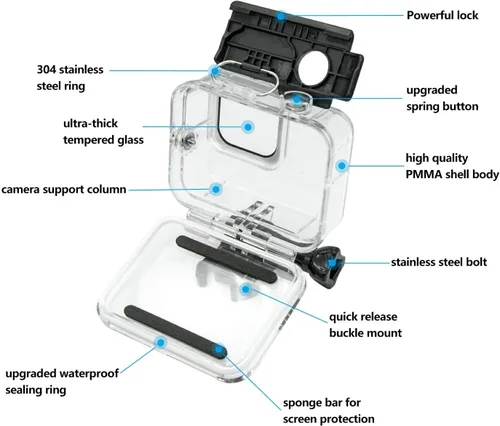 Vista 9 de Suptig Funda impermeable protectora para buceo subacuático compatible con GoPro Hero 8, color negro, resistente al agua, 196 pies (196.9 ft)
