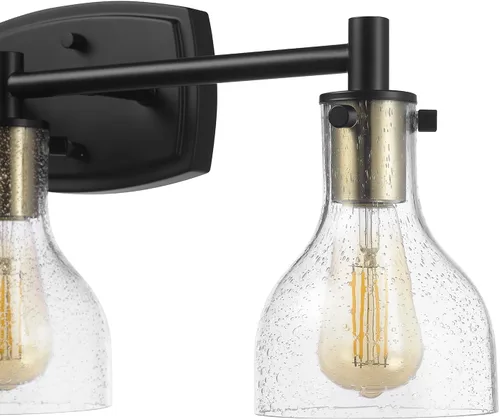 Vista 4 de GLOBE Electric 63000062 - Juego de baño todo en uno de 5 piezas, negro mate y latón, luz de tocador de 3 luces, vidrio sembrado, toallero, soporte