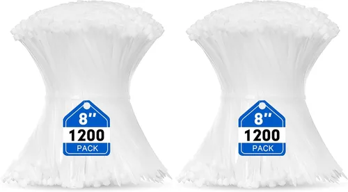 Vista 10 de Bridas para Cables, RAZCC 1200 piezas Bridas para Cables de 8 Pulgadas, Bridas de Alambre de Plástico Blanco Resistentes con Resistencia a