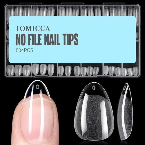 Vista 26 de TOMICCA Puntas de uñas de almendra extra cortas, 240 unidades, 15 tamaños, puntas de uñas de gel transparente preformadas, no necesita lima, uñas