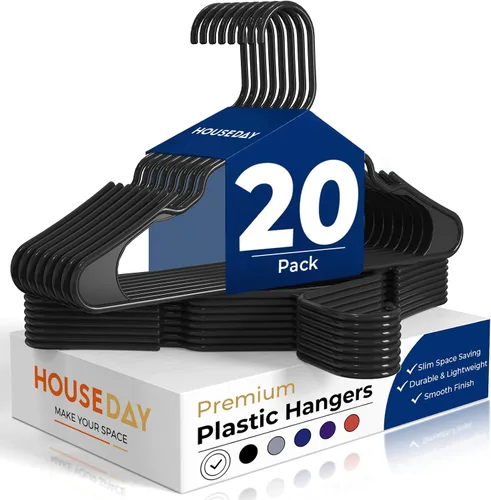 Vista 16 de HOUSE DAY Perchas de Plástico Premium Paquete de 10, Perchas para Ropa que Ahorran Espacio, Colgador Resistente para Abrigos - Organizadores de Negro