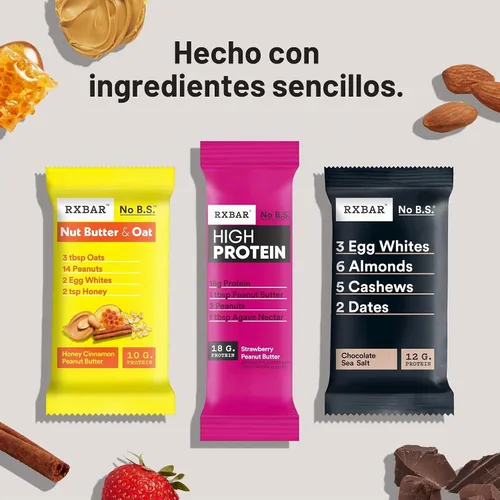 Vista 5 de RXBAR Barras altas en proteínas, 0.63 oz de proteína, sin gluten, aperitivos de proteínas, paquete variado de 2 sabores (2 cajas, 10 barras)