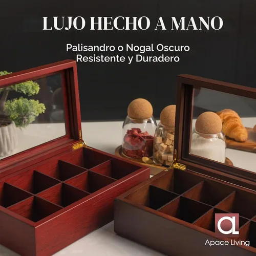 Vista 6 de Caja de té - Organizador de bolsas de té de madera de lujo de The Apace