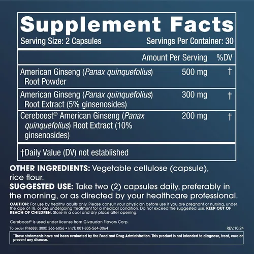 Vista 2 de ProHealth Ginseng de espectro completo Triple probado en laboratorio 1000 mg, 60 cápsulas
