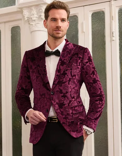 Vista 2 de GRACE KARIN Chaqueta de terciopelo para hombre, dos botones, ajustada, chaqueta deportiva para hombres, bailes, bodas, cenas, fiestas