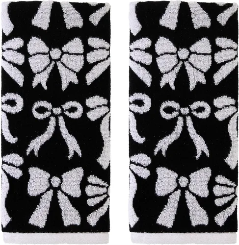 Vista 26 de SKL Home - Toalla de baño de 100% algodón prémium, diseño de lazos, jacquard, 500 GSM, reversible, suave y absorbente, decorativa, para cada día
