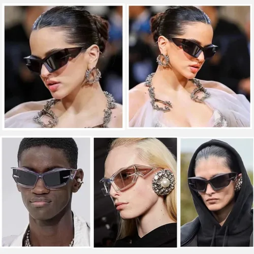 Vista 3 de Cool Futuristic Y2K - Gafas de sol para hombres y mujeres, deportes envolventes alrededor del escudo de ojo de gato, lentes de sol espaciales