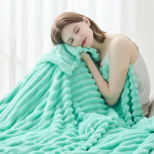 Vista 2 de NEWCOSPLAY Manta de Tiro Súper Suave Aqua Franela Sedosa Premium Forro Polar Jacquard Acanalado 3D Ligero Manta de Cama Uso en Todas las Estaciones