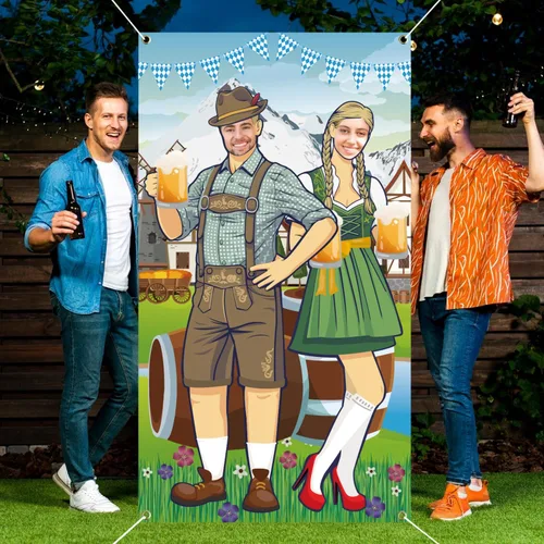 Vista 6 de Cartel para puerta de fotos para el Oktoberfest, decoración de cartel de Oktoberfest, accesorios de fondo de festival de cerveza, decoración bávara