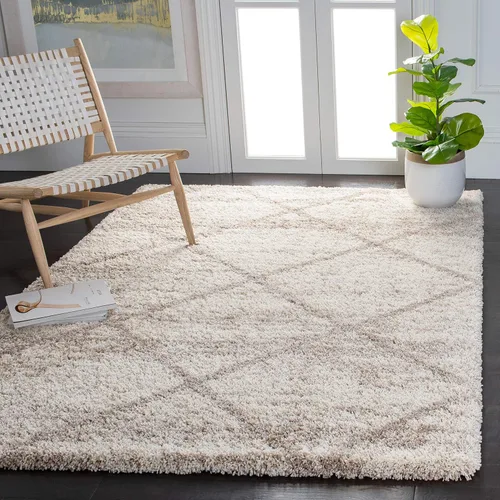 Vista 23 de SAFAVIEH Hudson Shag Collection - Alfombra decorativa de 2 x 3 pies, color beige y marfil, diseño moderno de enrejado, no desprende pelusa