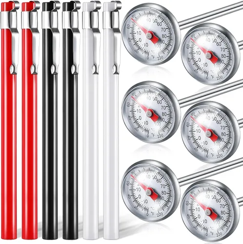 Vista 18 de Xuhal 6 piezas de termómetro de cocina de acero inoxidable con vástago largo de 5 pulgadas y esfera de 1 pulgada para leche, espumado, alimentos