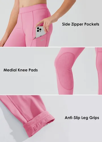 Vista 3 de Willit Pantalones de equitación para niñas, pantalones ecuestres para niños, parches de rodilla, mallas escolares con bolsillos con cremallera