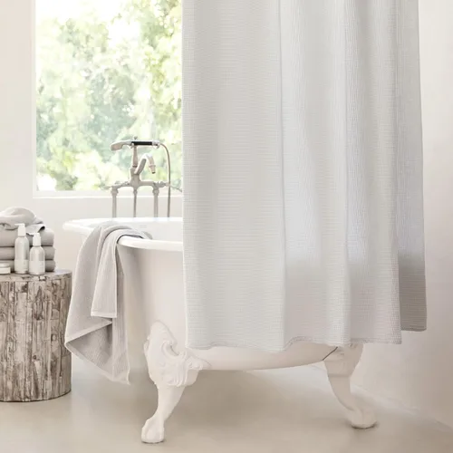 Vista 5 de Amazon Aware Cortina de ducha con tejido de gofre, 50% poliéster reciclado/50% algodón Bci, gris claro, 72 x 72 pulgadas