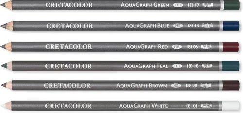 Vista 3 de Cretacolor AquaGraph - Juego de acuarelas de grafito, blanco, marrón, verde azulado, verde, rojo y azul