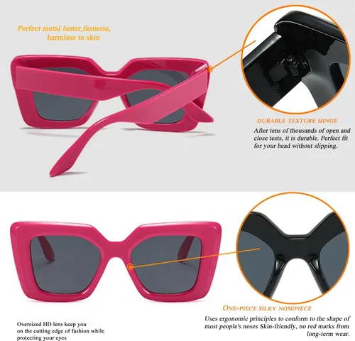 Vista 4 de HJSTES Gafas de sol de gran tamaño para mujer, sombras de ojo de gato de moda, marco cuadrado, protección UV