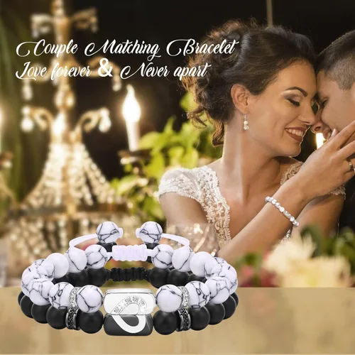 Vista 2 de TempBeau Pulsera para pareja Pulsera personalizada de identificación grabada, cuerda trenzada para él y ella, pulseras de amistad ajustables