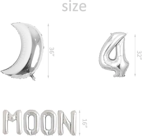 Vista 3 de Shoot 4 the Moon Balloons - Cartel plateado para fiesta de 4º cumpleaños del espacio exterior con texto en inglés «Love You to the Moon and
