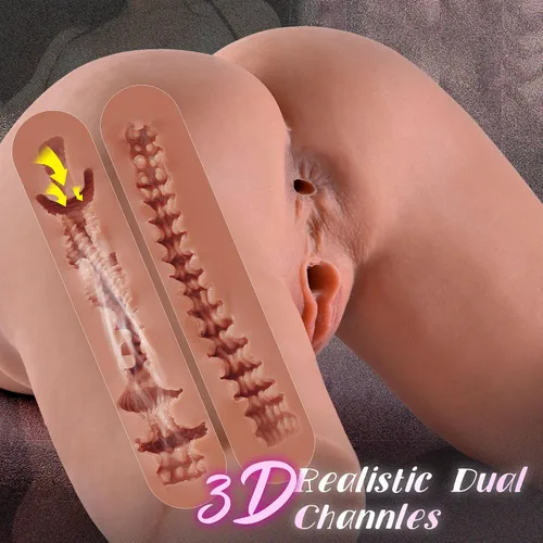 Vista 3 de Muñeca sexual marrón de 7.2 libras, juguete sexual masculino, coños de bolsillo realistas con piernas posables, masturbador masculino, coño, mamada