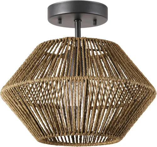 Vista 17 de Globe Electric 65898 Lámpara de techo empotrada de 1 luz, blanco mate, pantalla de bambú natural