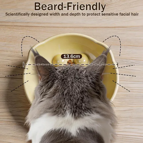 Vista 3 de Cuenco elevado para gatos de alimentador lento, cuenco de cerámica para Rosa