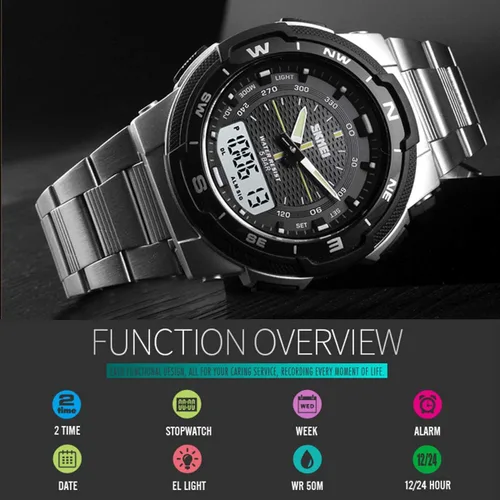 Vista 4 de findtime Reloj deportivo militar para hombre, impermeable, electrónico, digital, analógico, de doble pantalla