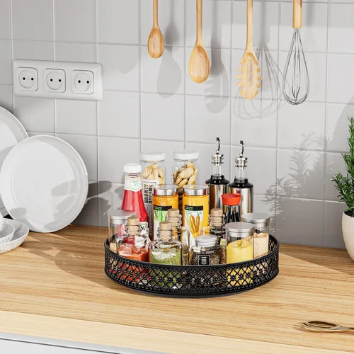 Vista 9 de Ovicar Organizador Giratorio Lazy Susan Plato Giratorio - Estante Giratorio de Especias de Metal de 11 pulgadas Lazy Susan para Gabinete Despensa