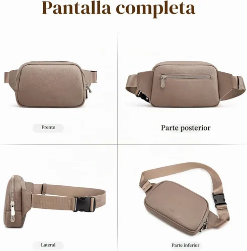 Vista 7 de S-ZONE - Riñonera de cuero para mujer con bloqueo RFID, bolsa de cinturón de cintura, bolso cruzado, Caqui, Moda