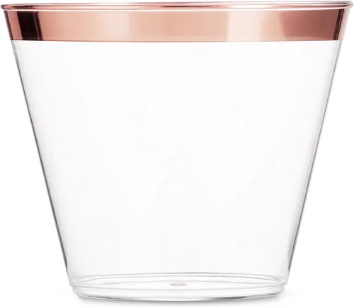 Vista 7 de 100 vasos de plástico con purpurina – Vasos de plástico transparente de 9 onzas – Vasos de purpurina dorada desechables para bodas y fiestas