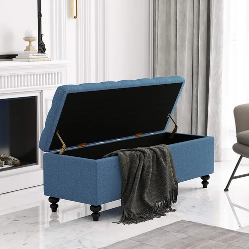 Vista 3 de HUIMO Otomana con almacenamiento, banco de tela tapizado azul de 51 pulgadas con diseño de extremo de cama con botones, capacidad de peso de 300