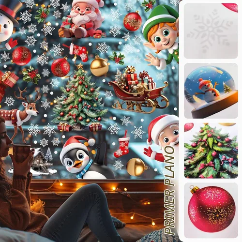 Vista 2 de WALPLUS Adhesivos de Navidad para Ventana - Decoraciones de Liquidación, de Doble Cara, Reutilizables, Despegar y Pegar, Extraíbles para Vidrio