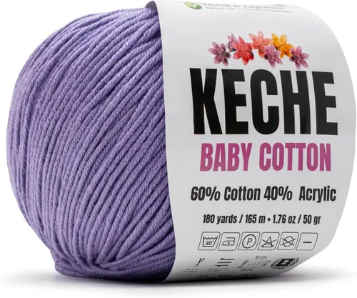 Vista 34 de Keche Hilo de Algodón, 60% Algodón 40% Hilo Acrílico, Hilo de Algodón Suave para Crochet y Tejer, Hilo Amigurumi 1 Madeja/Bola 1.76 Oz (50g) / 180